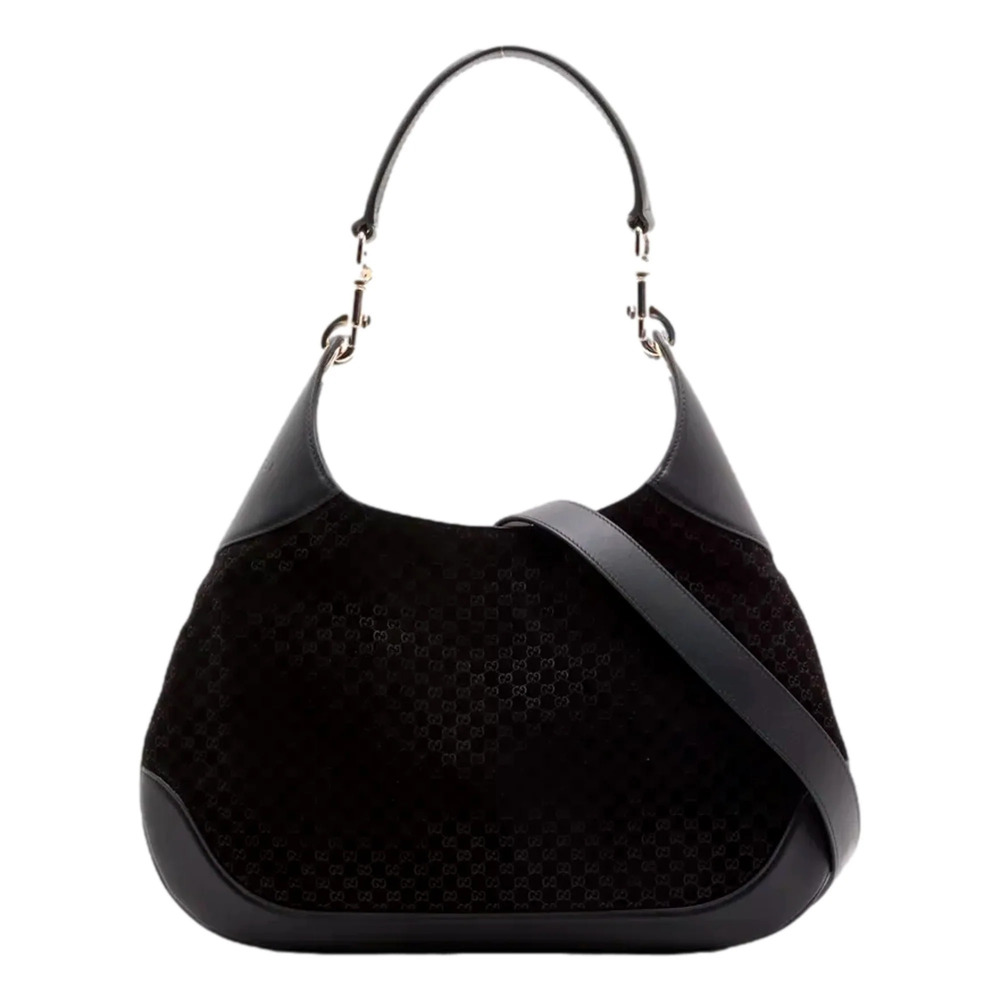 Gucci Micro GG B Medium Shoulder Bag Black Suede and